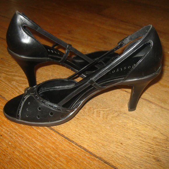 New Black Leather Peep Toe Heels - Picture 1 of 8